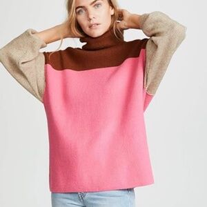 Free People Colorblock Turtleneck Sweater Brown, Pink & Tan Size XS